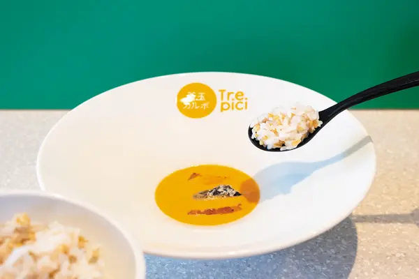 釜玉カルボのリゾット風アレンジ 麦ごはん